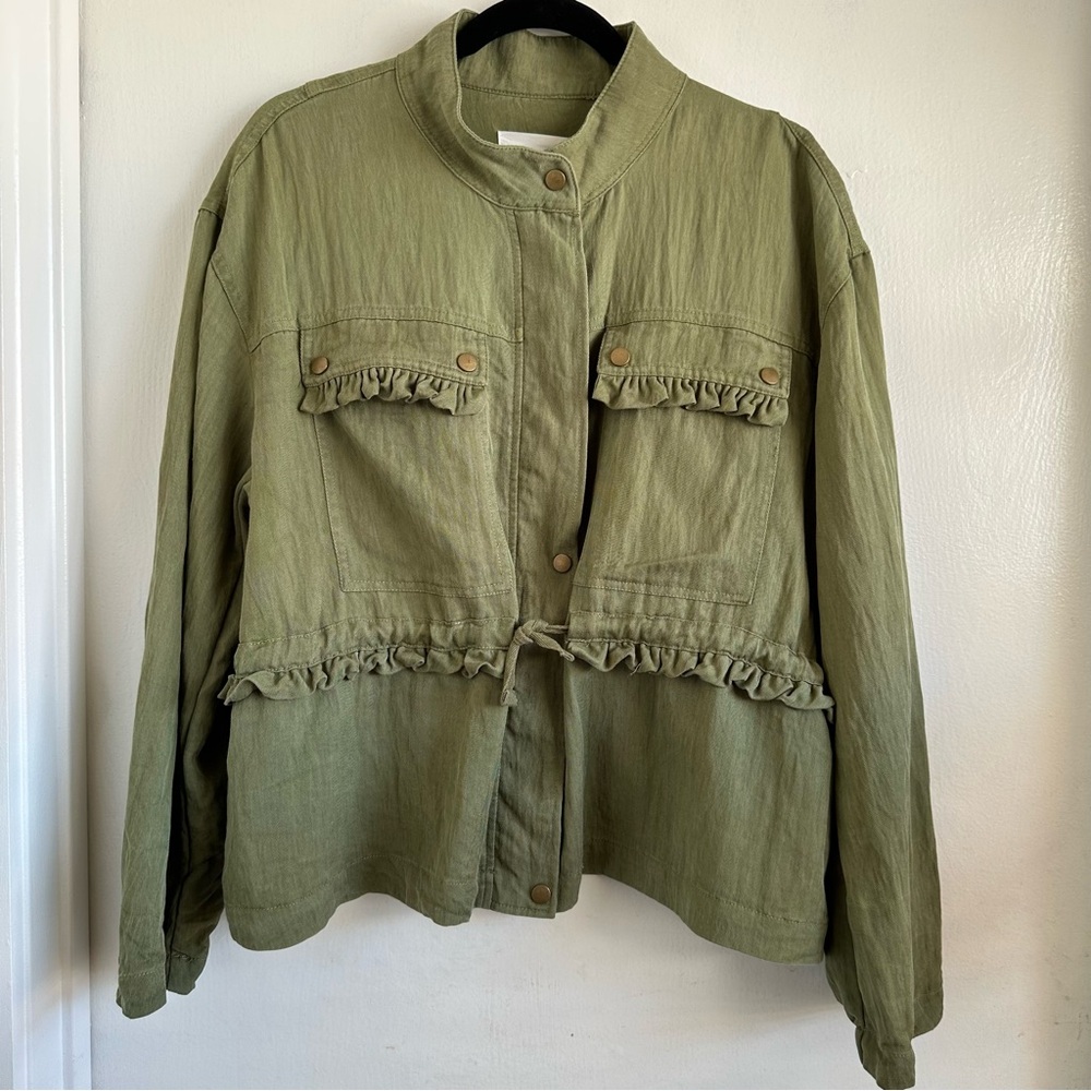 Anthropologie Sage Oversized Utility Jacket w Ruffles and Adjustable Waist  Sz M